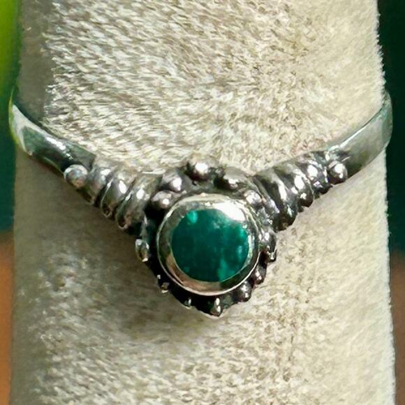 Vintage Sterling Silver Ring with Green Malachite Onyx Cabochon – Size 6.5 - Picture 3 of 9